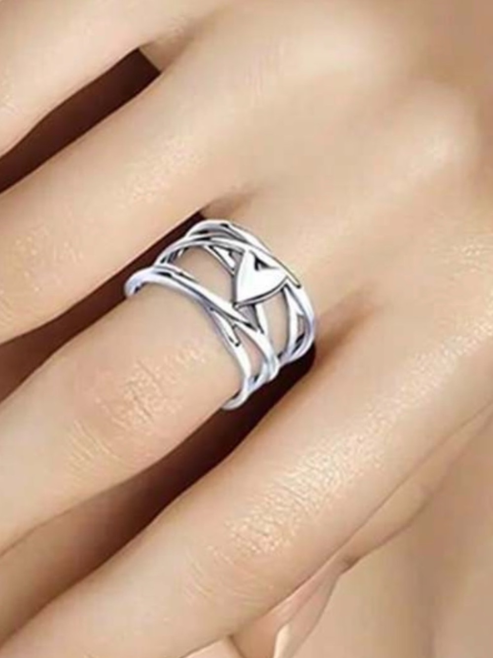 Sterling Silver Heart Multi-Band Look Ring - Silver